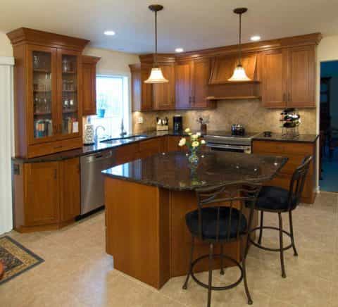 Beautifully stained wood cabinetry is a focal point in this Yardley, PA kitchen design